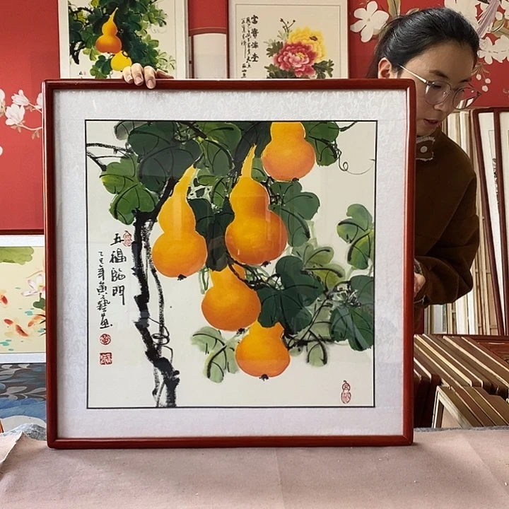 国画手写手绘带框包邮国画作品62✖️62