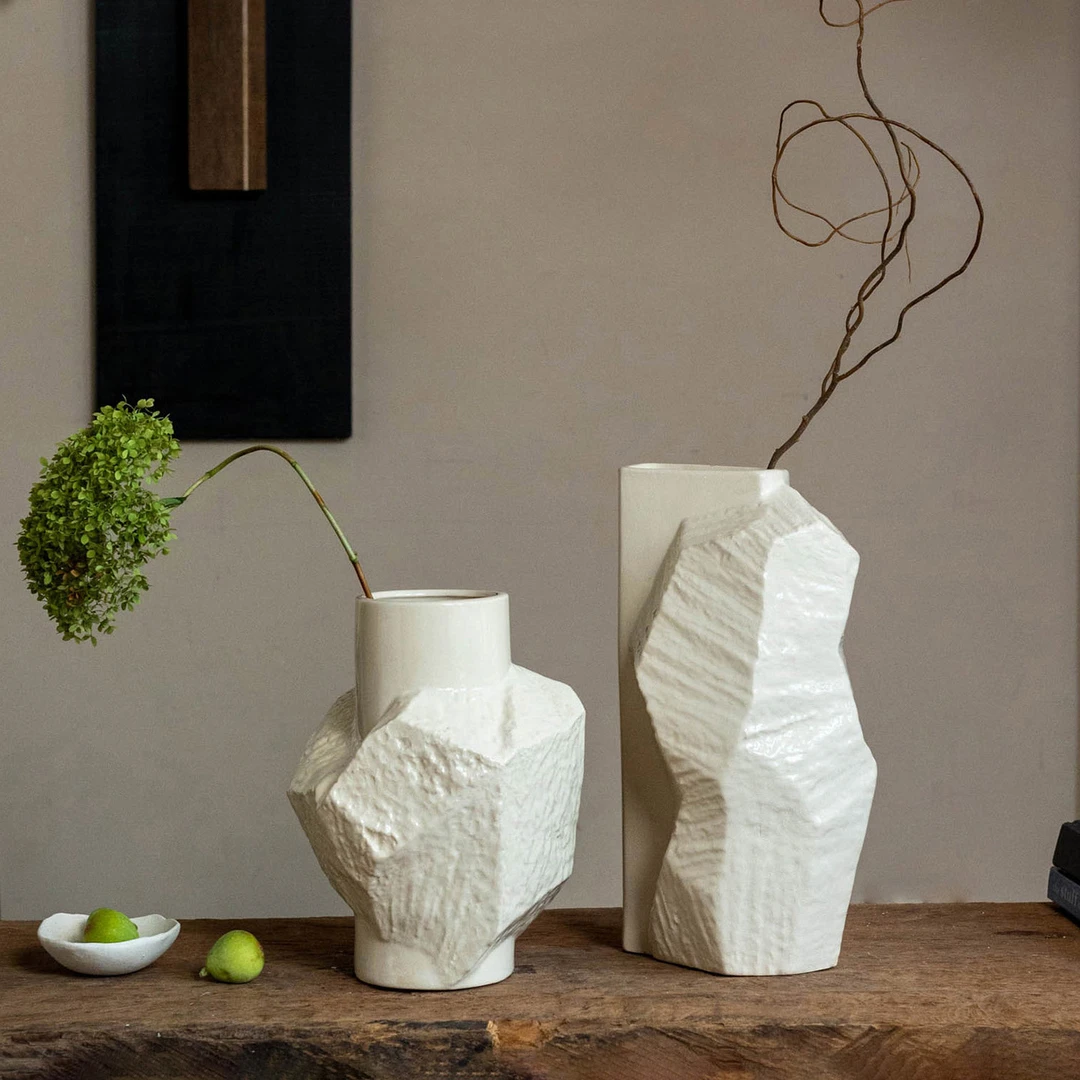 掬涵侘寂风创意陶瓷花瓶摆件客厅桌面插花水培鲜花简约家居装饰品