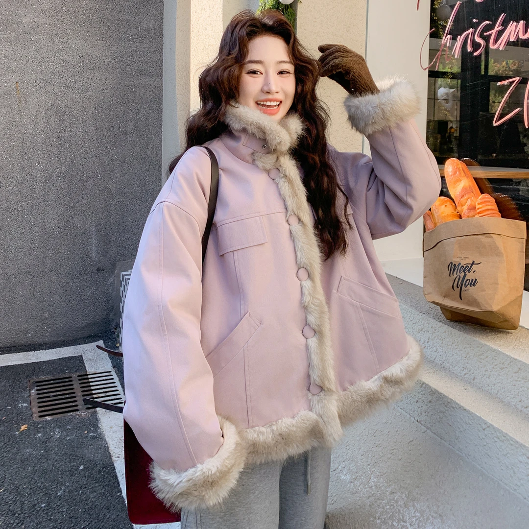 两面穿皮毛一体棉服外套女2025冬季新款韩系宽松设计感巨好看棉袄