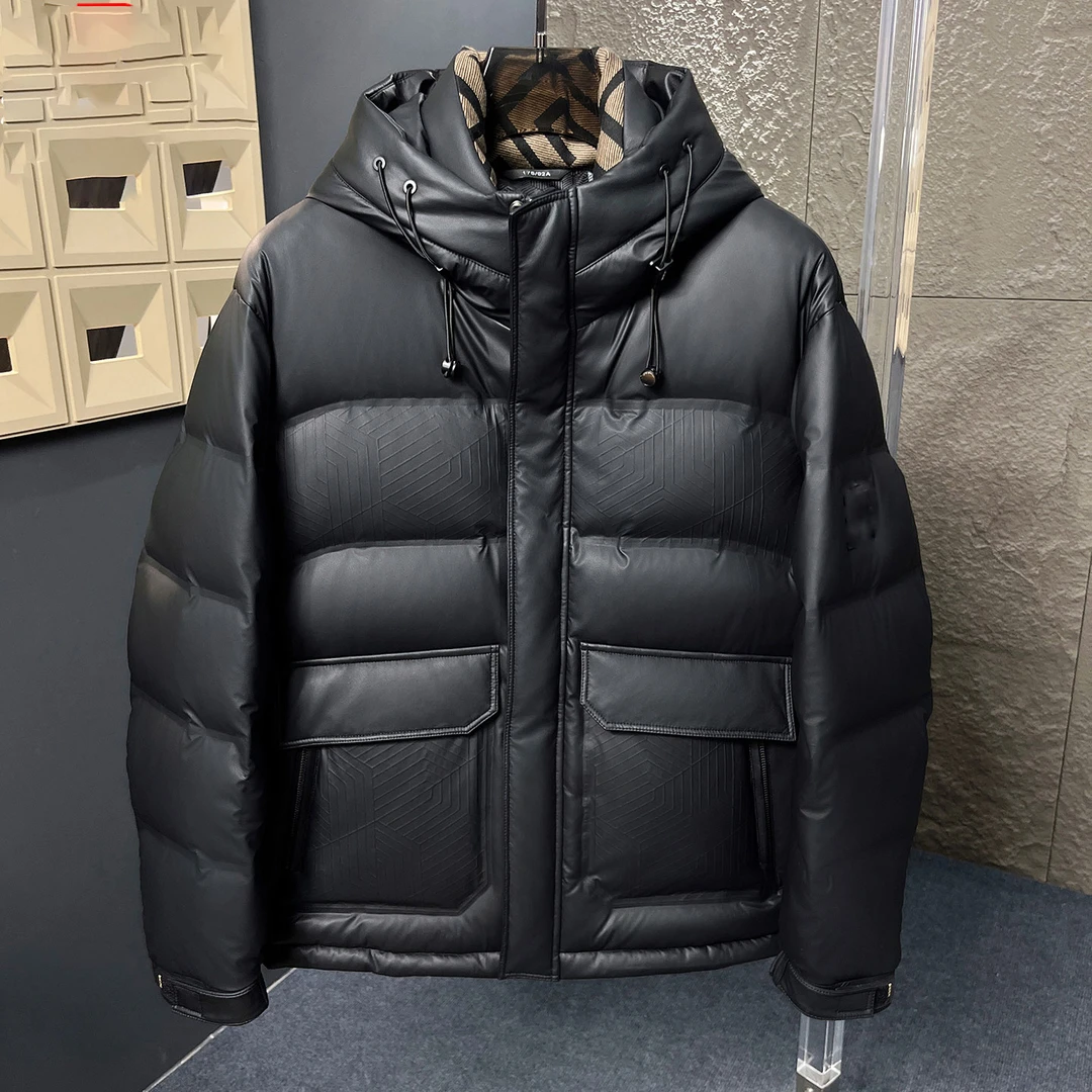 冬季2025新款羽绒服男加厚保暖连帽90鸭绒外套休闲上衣-0785