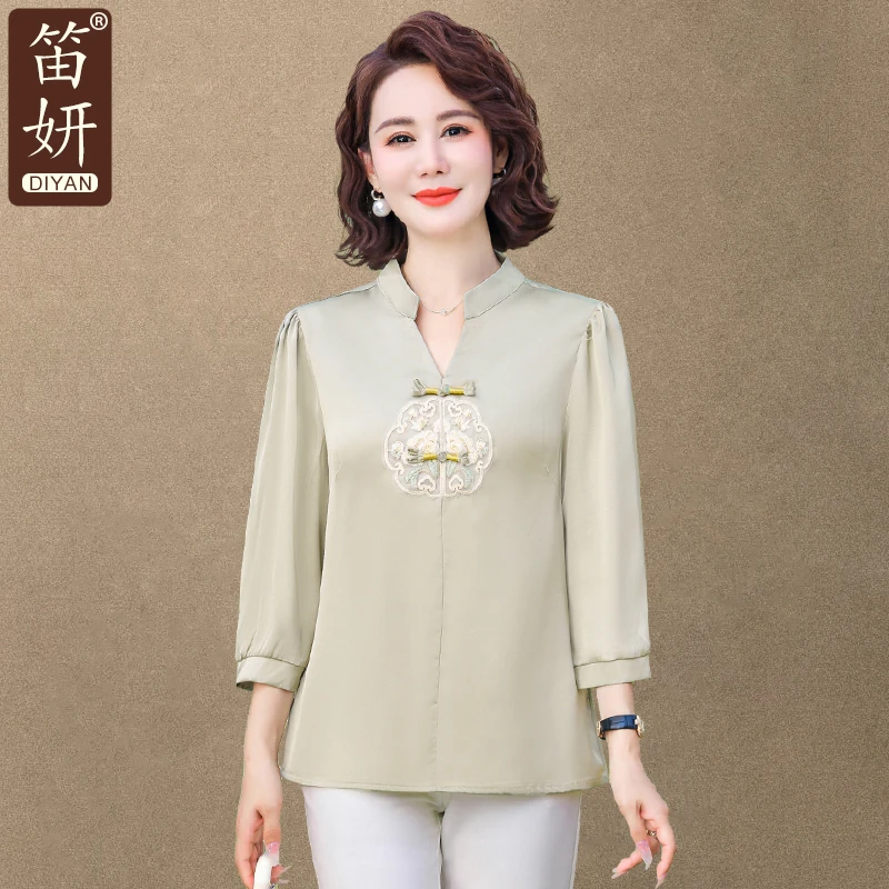 新中式妈妈春装2025新款雪纺小衫套装中老年女春夏时尚衬衫两件套