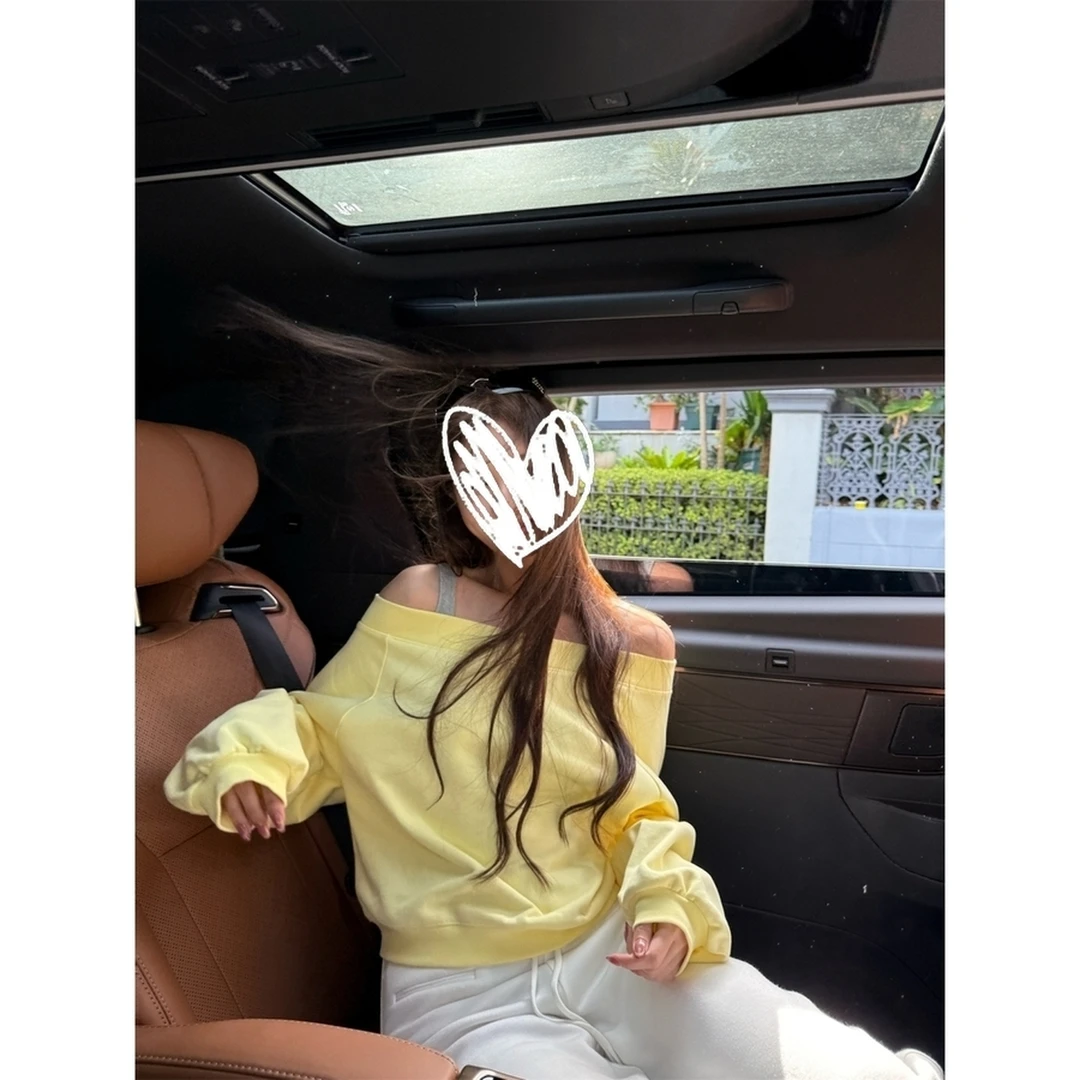 松弛老钱 慵懒感露肩宽松长袖卫衣女秋季新款显瘦百搭休闲上衣