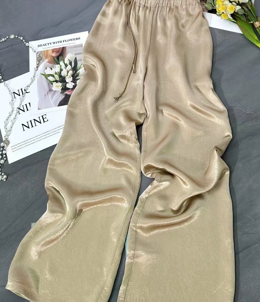 流光褶|新款松紧腰高腰显瘦百搭垂坠感长裤2025X10034—垚垚玫瑰仓