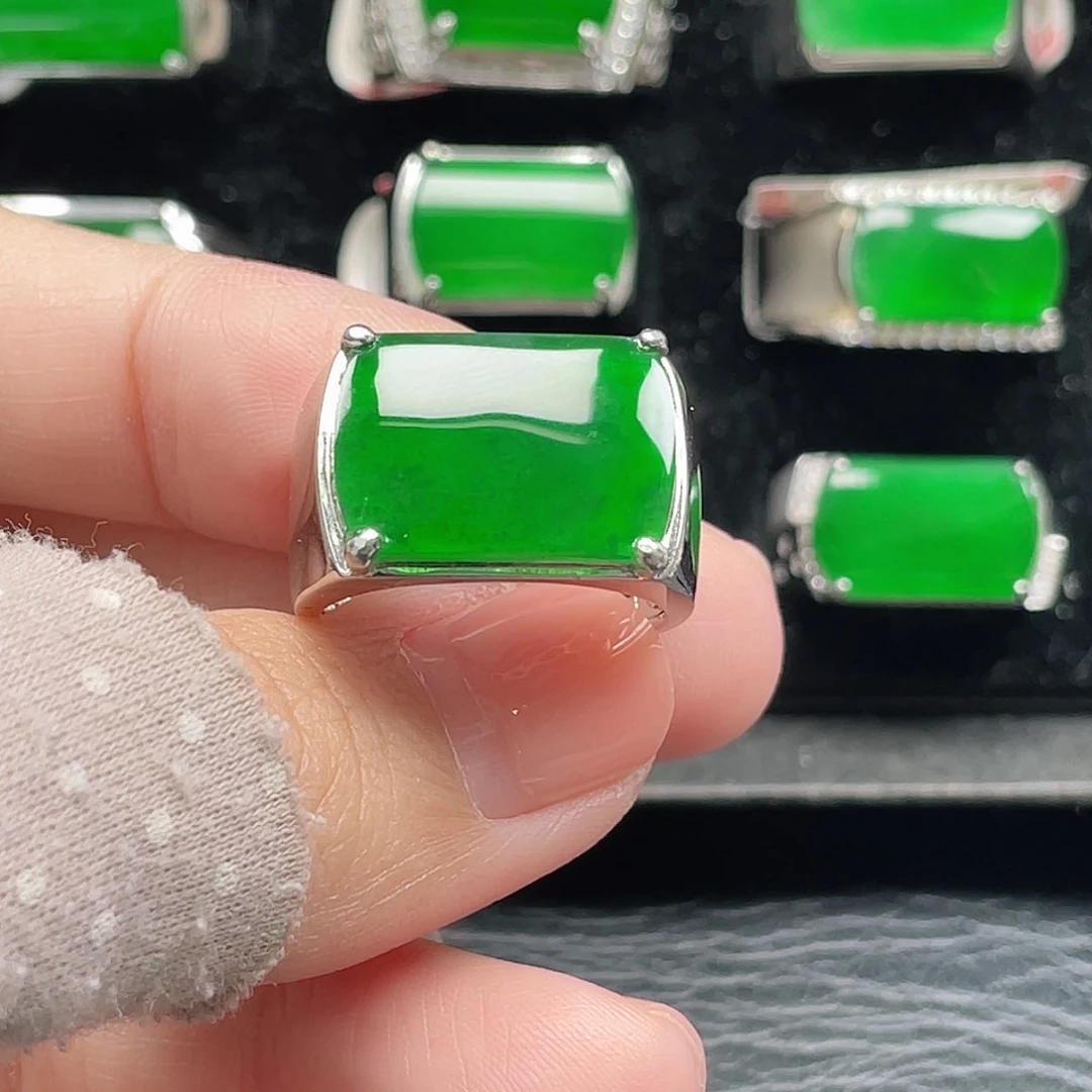 翡翠银S925镶嵌戒指天然A货翡翠没运费险3792