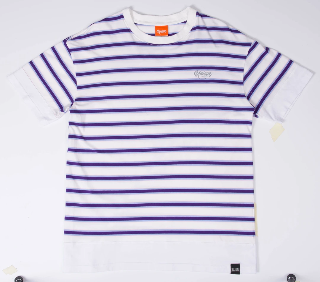 GK 国潮宽松圆领重磅纯棉男女同款T恤美式短袖条纹拼接