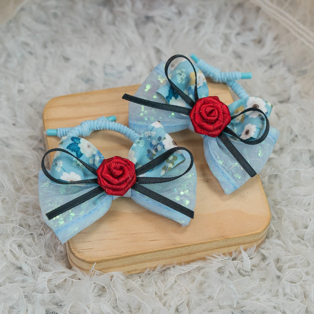 饰阿梁4296 红玫瑰蓝色领结皮筋爱丽丝童话日常儿童头饰女孩头绳