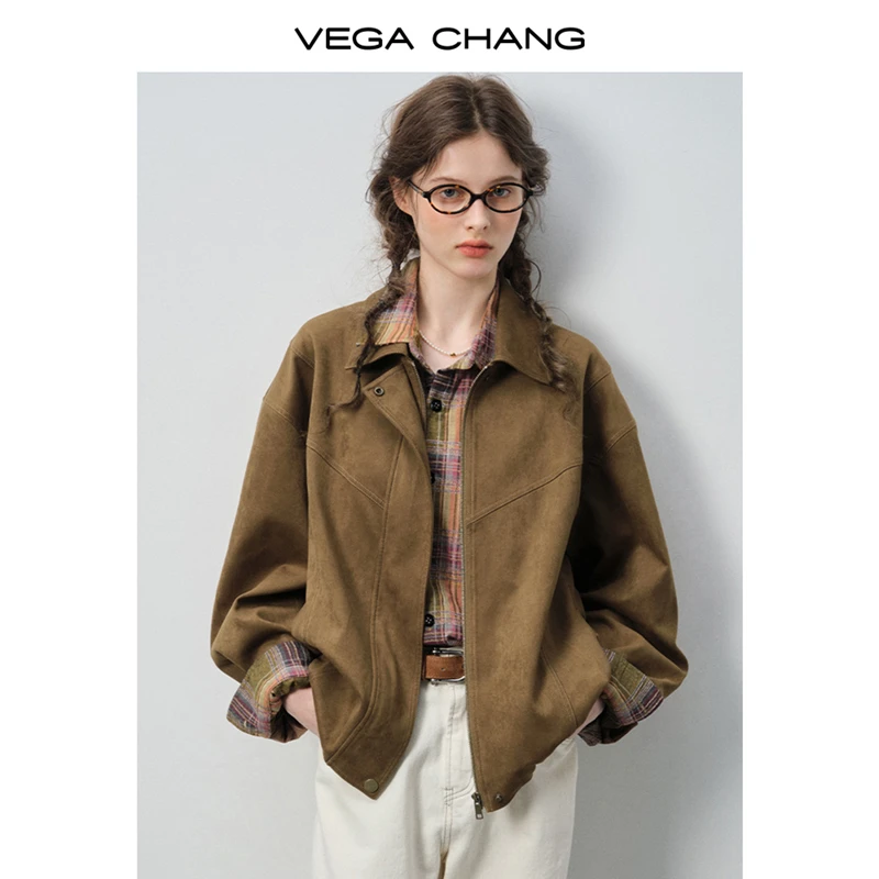 VEGA CHANG【雅丹纪】时尚套装复古棕翻领外套简约阔腿裤套装0353JJ