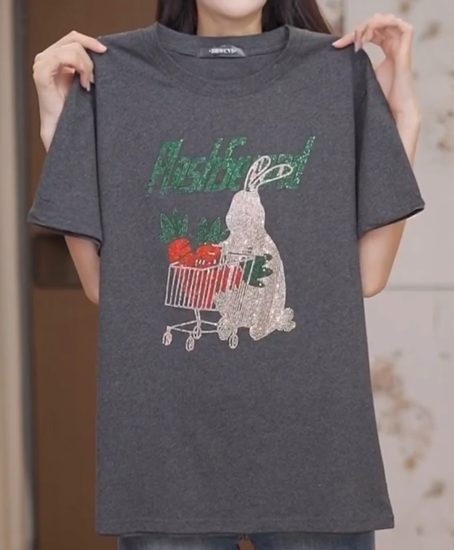 DRWCYS品牌【购物小兔- T恤】重工烫钻T恤