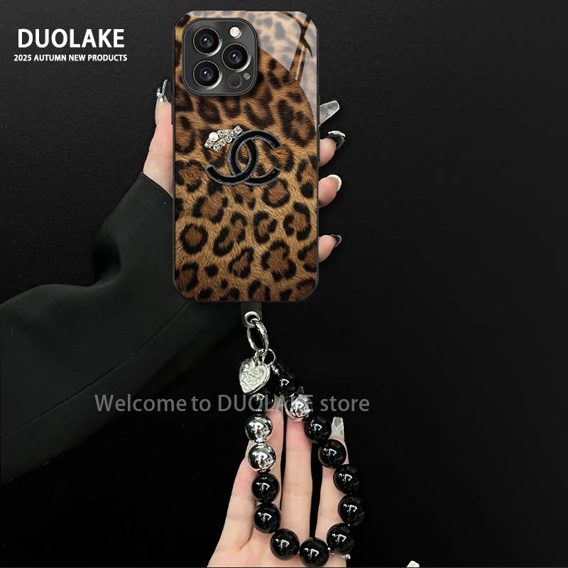 轻奢豹纹适用苹果vivo华为oppo小米iPhone17电镀玻璃防摔手机壳潮