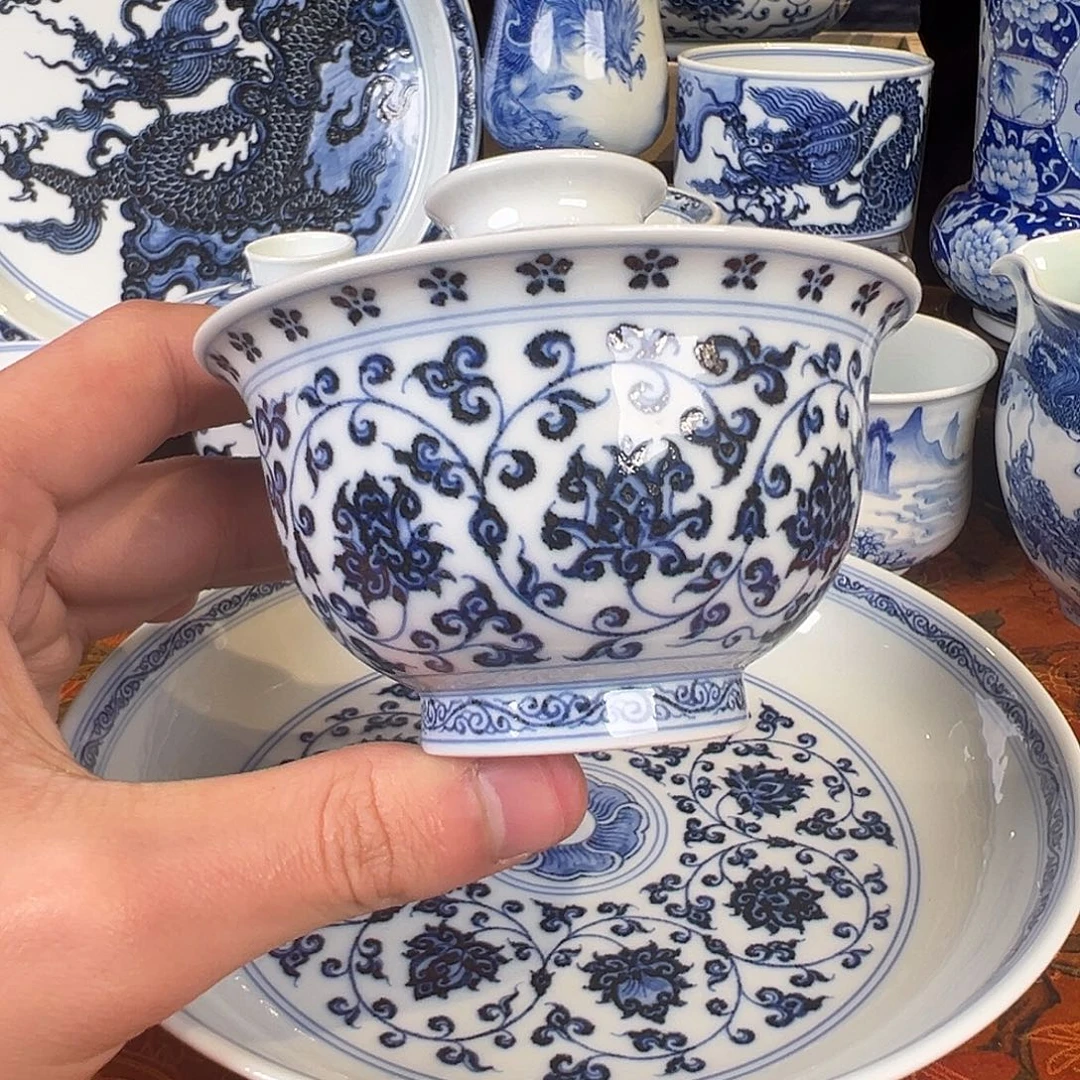 瓷杯子松风馆缠枝莲盖碗