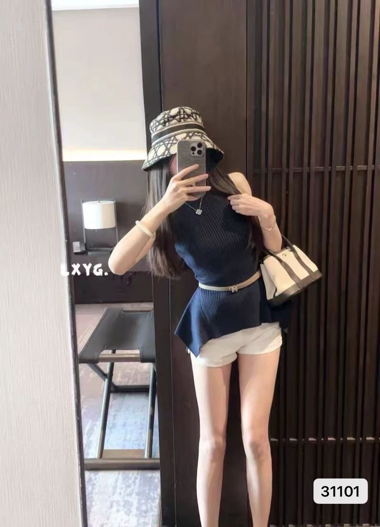 纯色千金风INS风无袖女毛针织衫针织衫上衣条纹时尚夏季女装百搭