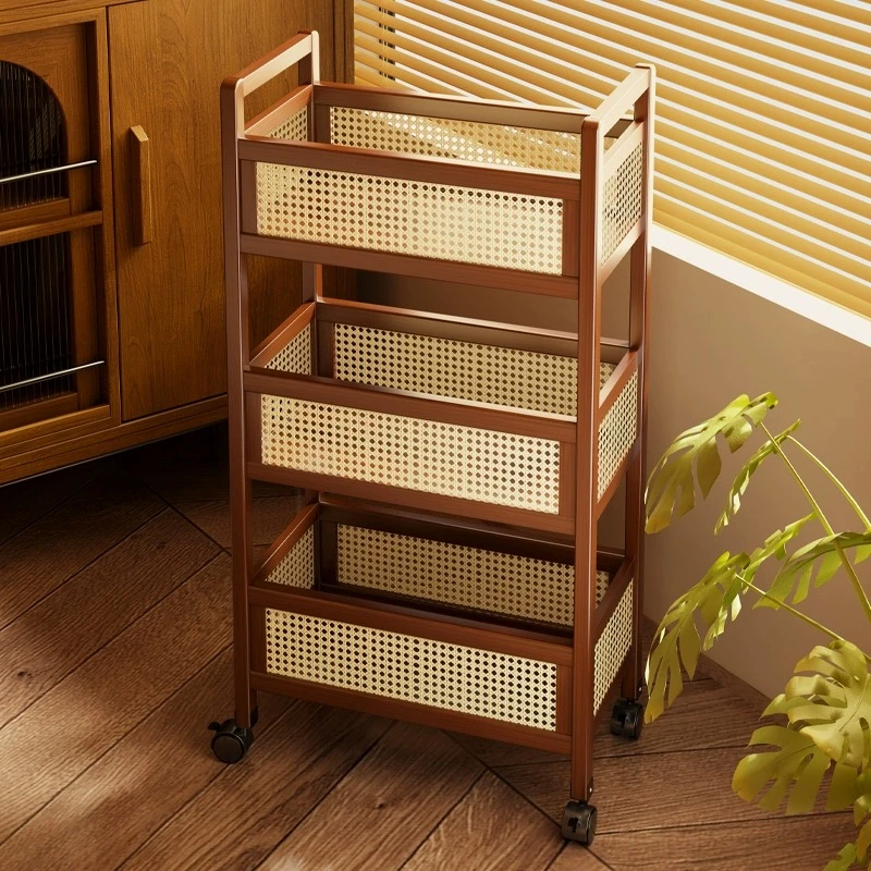中古小推车零食置物架客厅落地可移动带轮杂物储物柜简易收纳架子