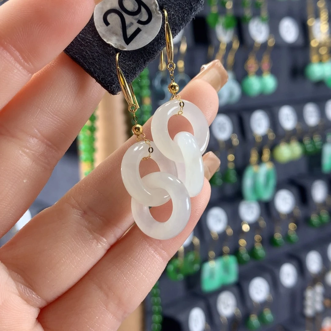 和田玉耳饰18K金镶嵌海**空