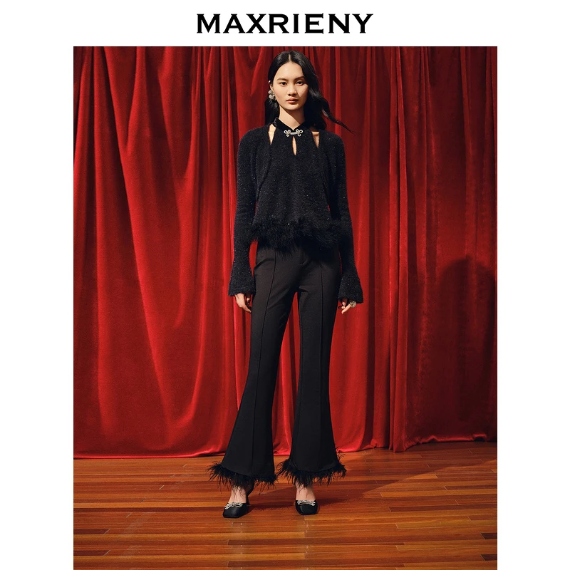 【蜜思仝】MAXRIENY新中式浪漫挂脖套头针织衫修身上衣女