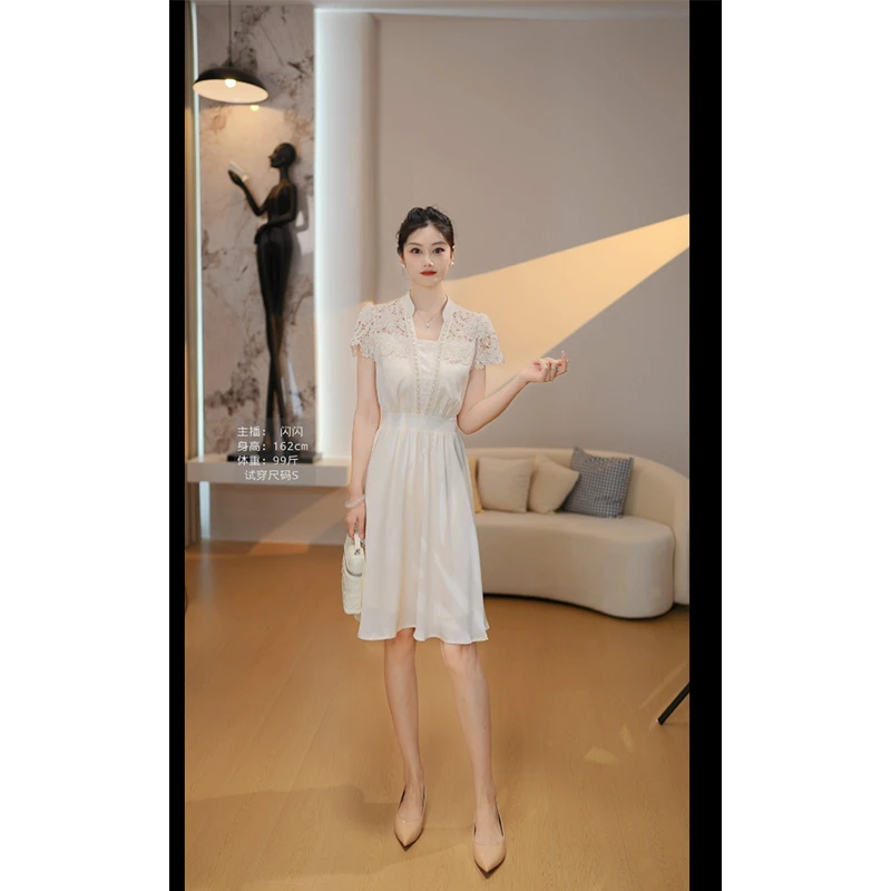 【乐乐女装】2025夏季新款时尚优雅短袖连衣裙Y0218