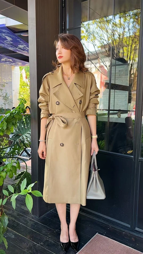 2025新品双排扣显瘦气质西装领宽松英伦风风衣外套中长款2289