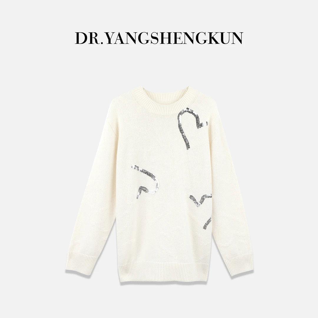 杨圣坤2025秋季新品100%山羊绒爱心亮片圆领套头针织衫S82581344