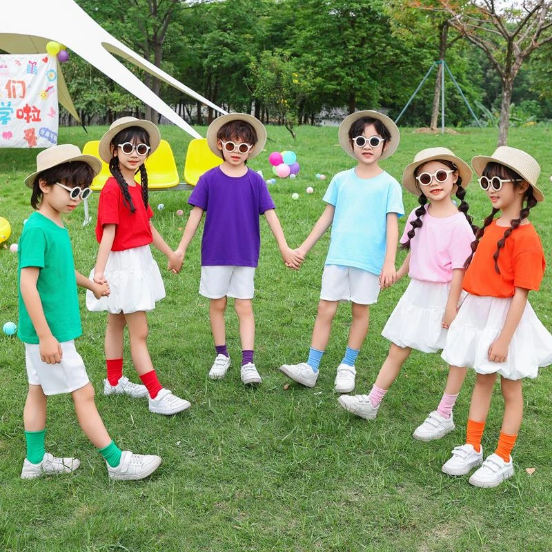 六一儿童演出服糖果色T恤孩子的天空小学生青春活力幼儿园舞蹈服