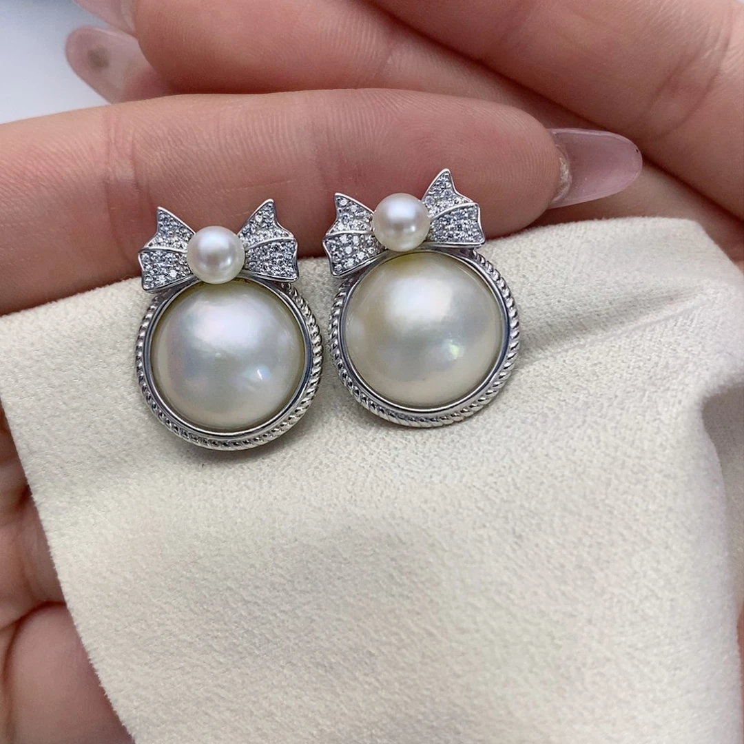 【闪购商品】拼合珍珠（马贝珠）耳饰银S925镶嵌64