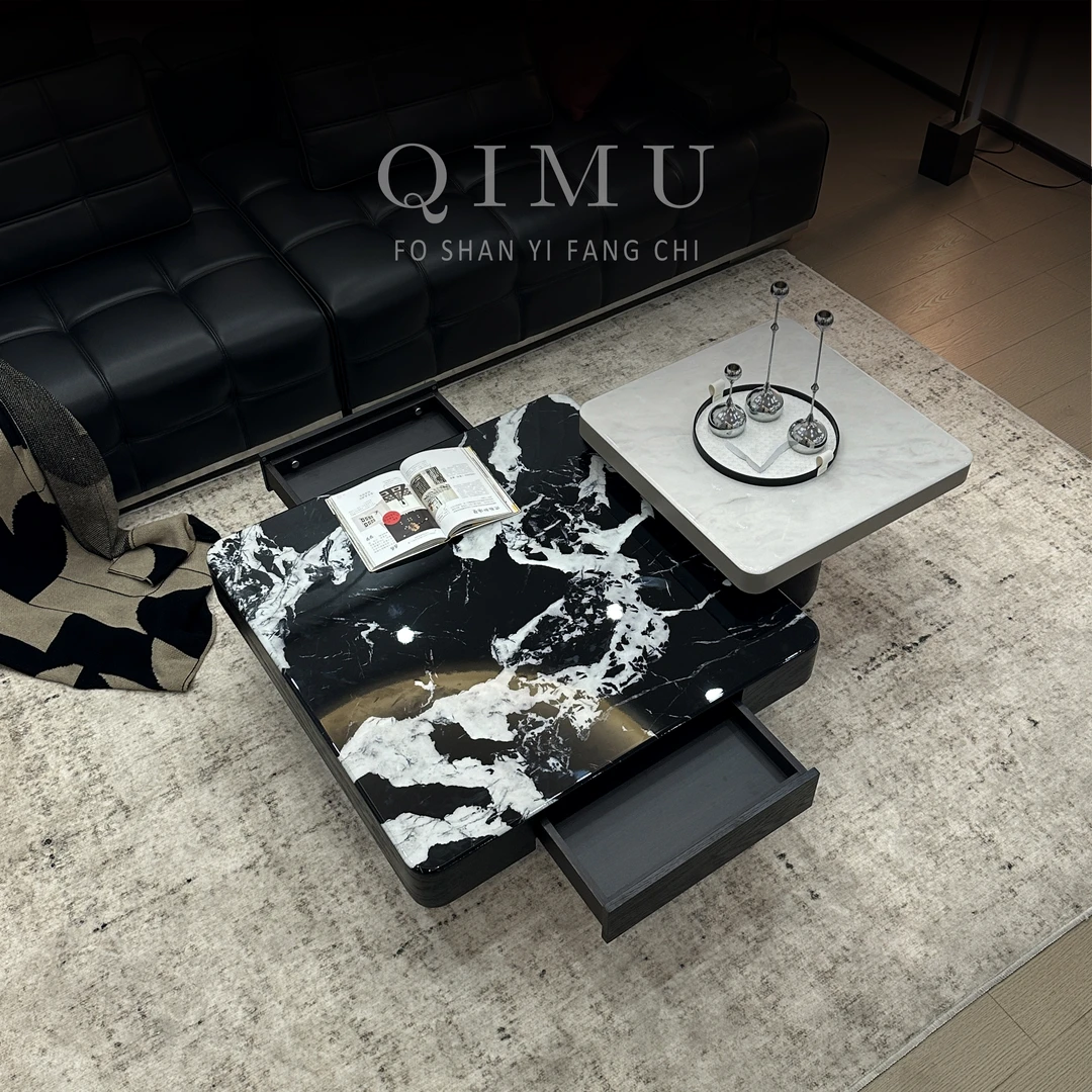 意式极简大理石茶几现代简约客厅家用方形大小户型组合储物茶几