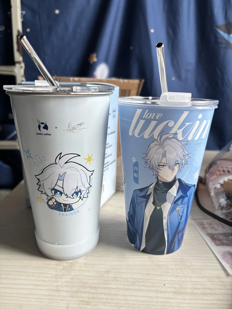 适配瑞幸咖啡×崩坏星穹铁道联名周边白厄遐蝶冷变杯PP杯杯盖吸管