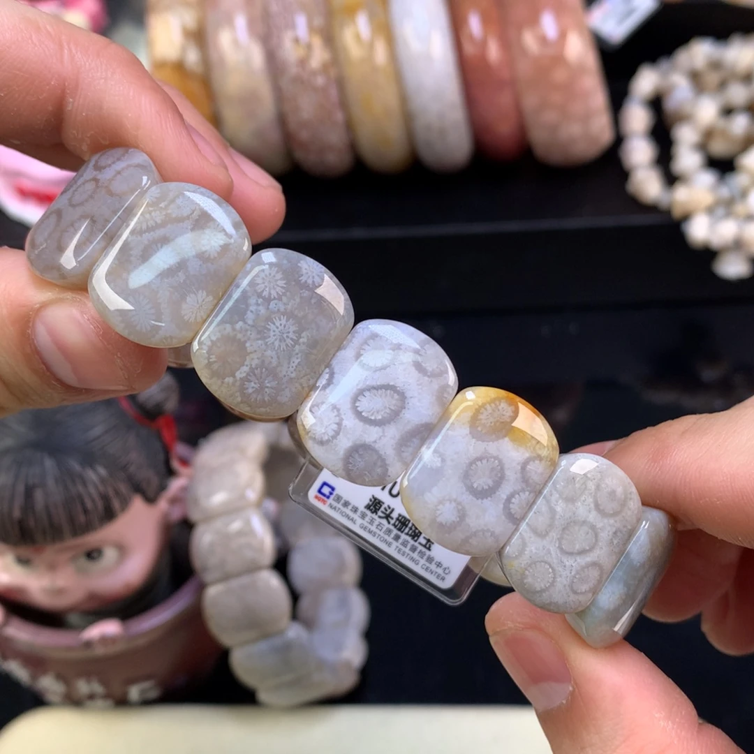 硅化珊瑚（珊瑚玉）未镶嵌颈饰43号黑咖冰豹纹