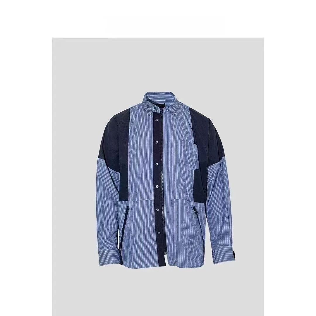 小众设计感拼接长袖衬衫男秋季新款潮牌时尚美式休闲百搭翻领衬衣