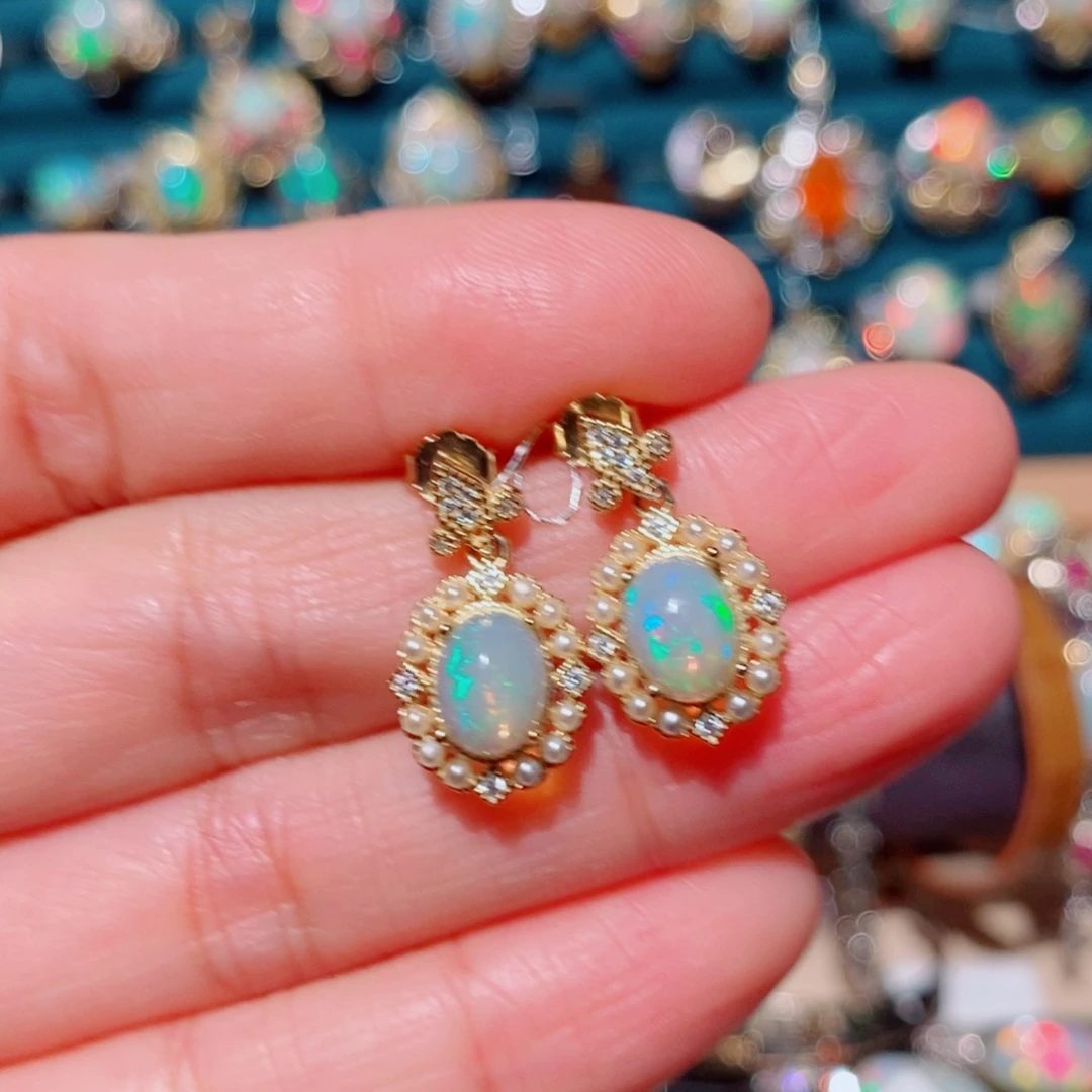 欧泊银S925镶嵌耳饰