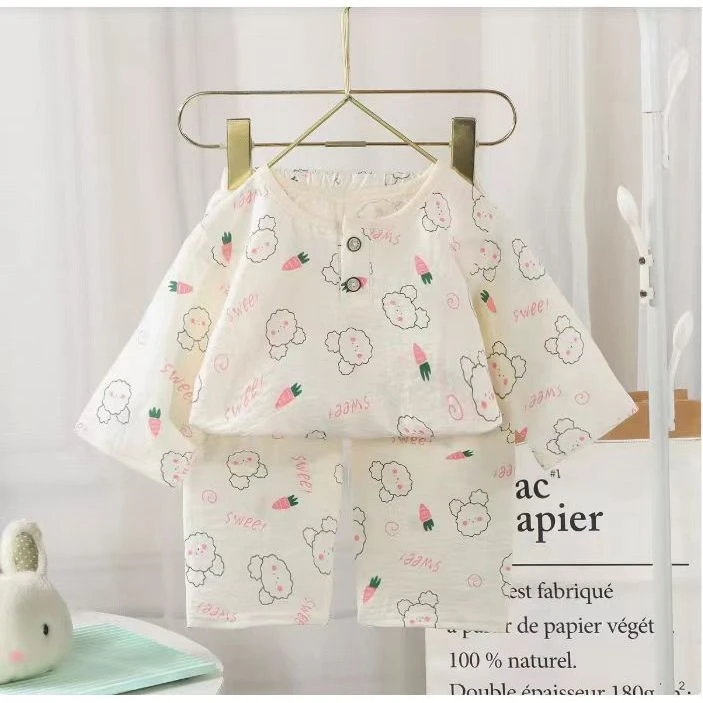 新款儿童家居服男女童春夏季云朵棉中大童睡衣七分袖七分裤空调服