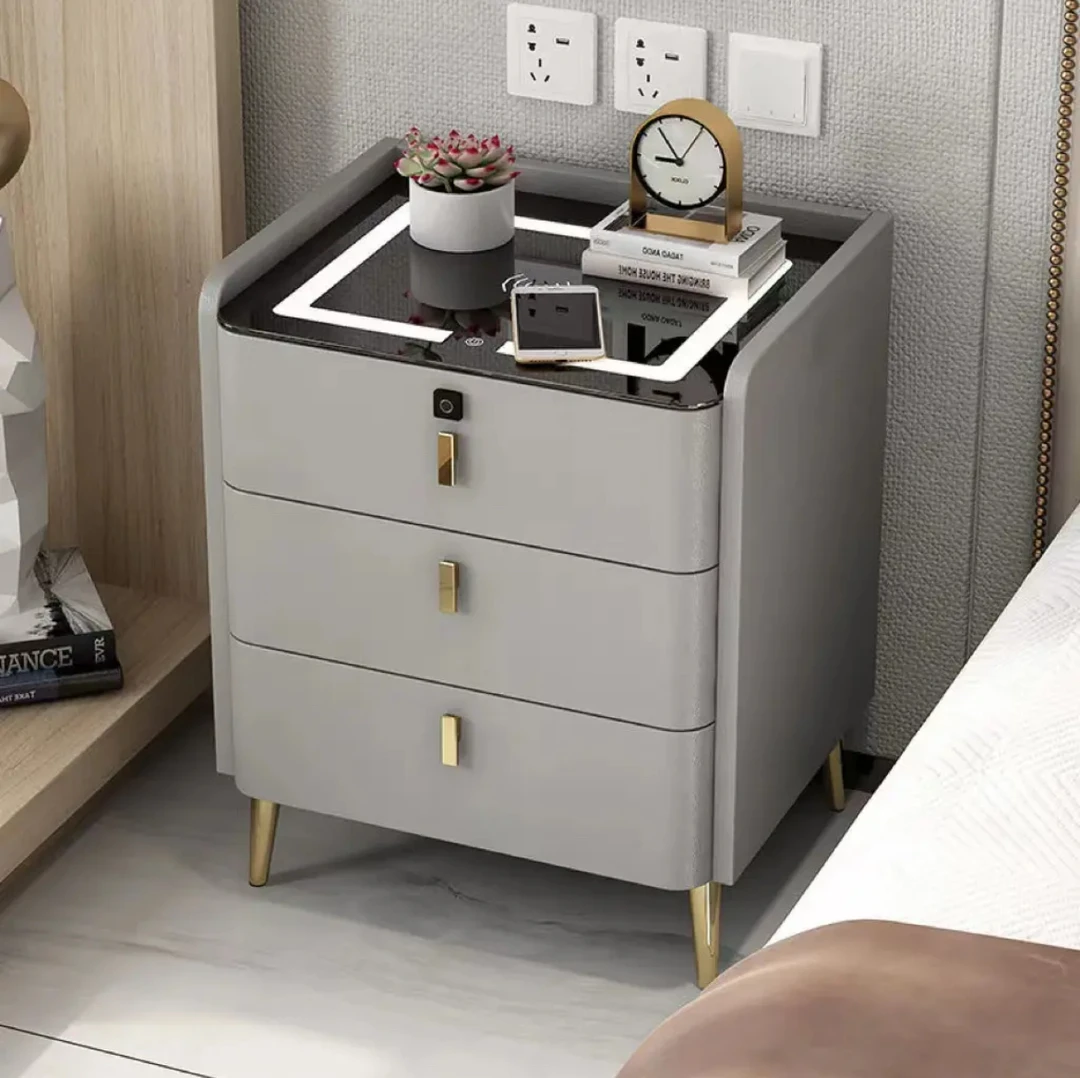 时尚轻奢多功能卧室智能床头柜音响带灯无线充电实木床头储物柜子