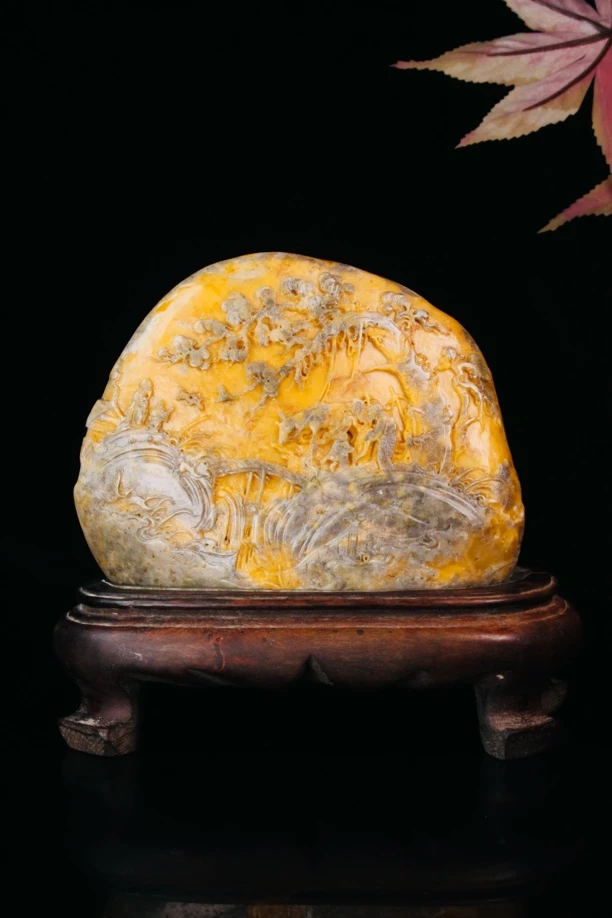 老挝乌鸦皮田黄题材 雅聚图 净尺寸14+12+4.8厘米973克