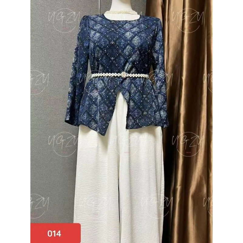 014/青花瓷格子高级套装两件套（上衣+裤子）