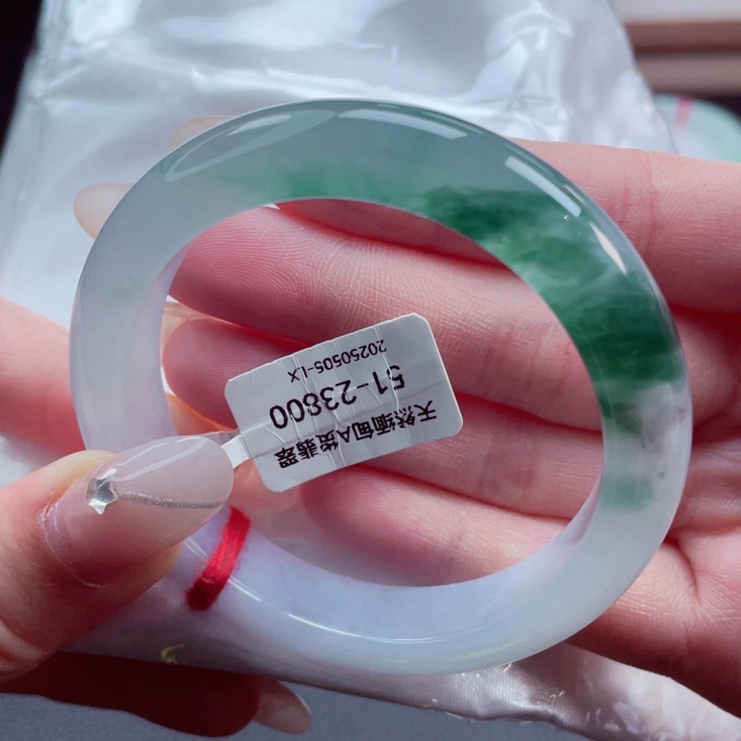 翡翠手镯未镶嵌51.4冰透泛光感 凤凰于飞 翙翙其羽 11