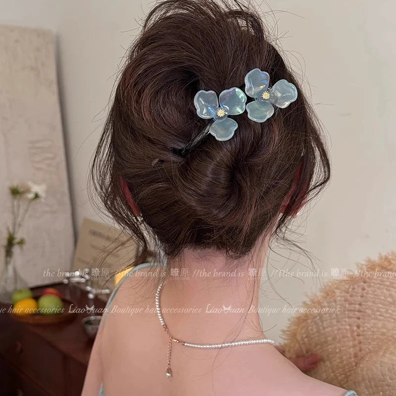 春夏超仙醋酸花朵发夹女后脑勺盘发一字夹2025新款高级感扭扭夹子