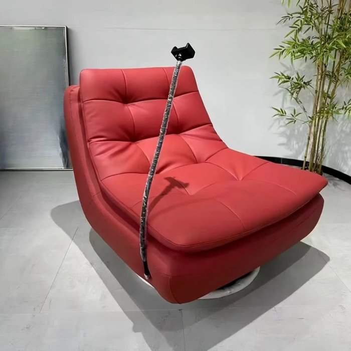 栖阁旋转休闲椅定制皮红色懒人椅客厅主人椅单人椅卧室休闲椅转椅