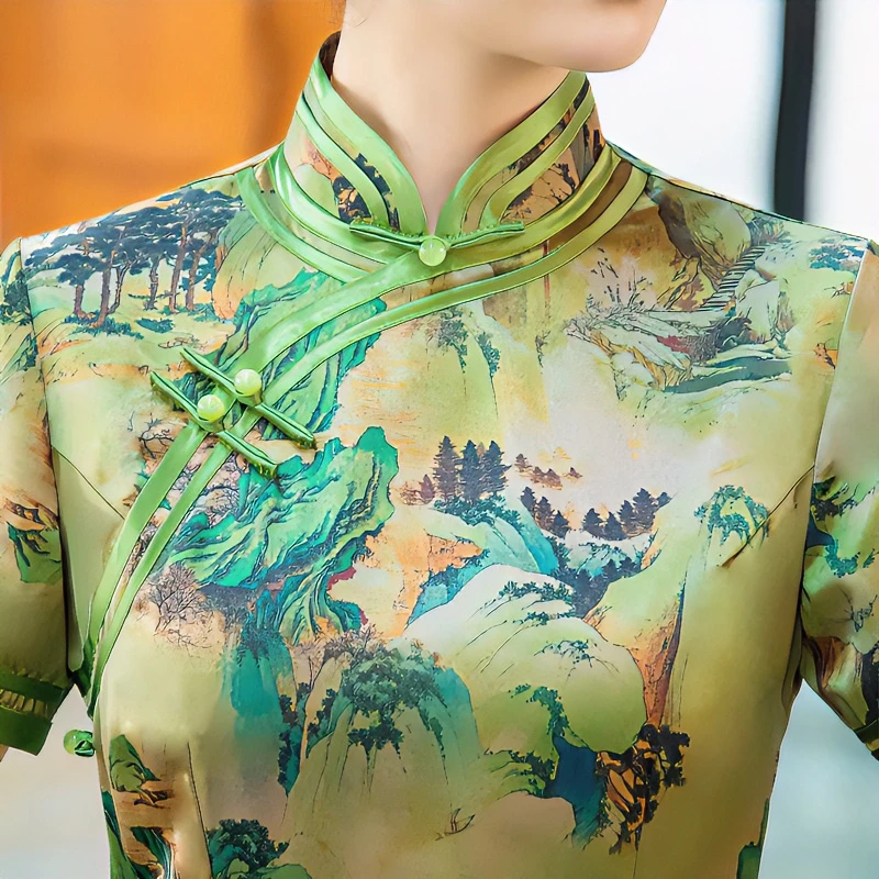 3135款民国风优雅中长款复古夏季显瘦中式旗袍大码气质旗袍