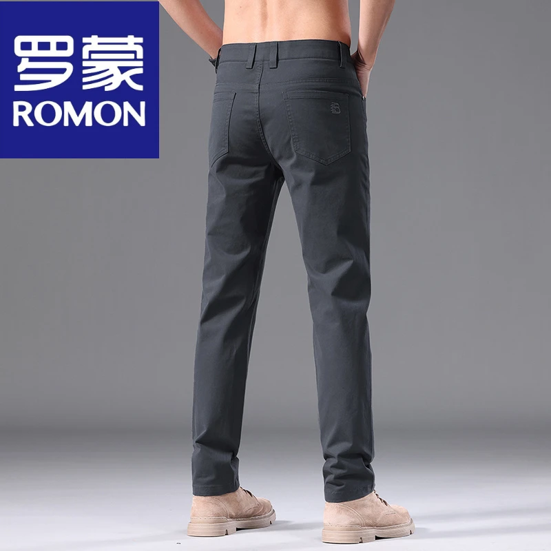 罗蒙Romon/新款高端白色牛仔裤男士修身直筒弹力百搭休闲裤春夏长