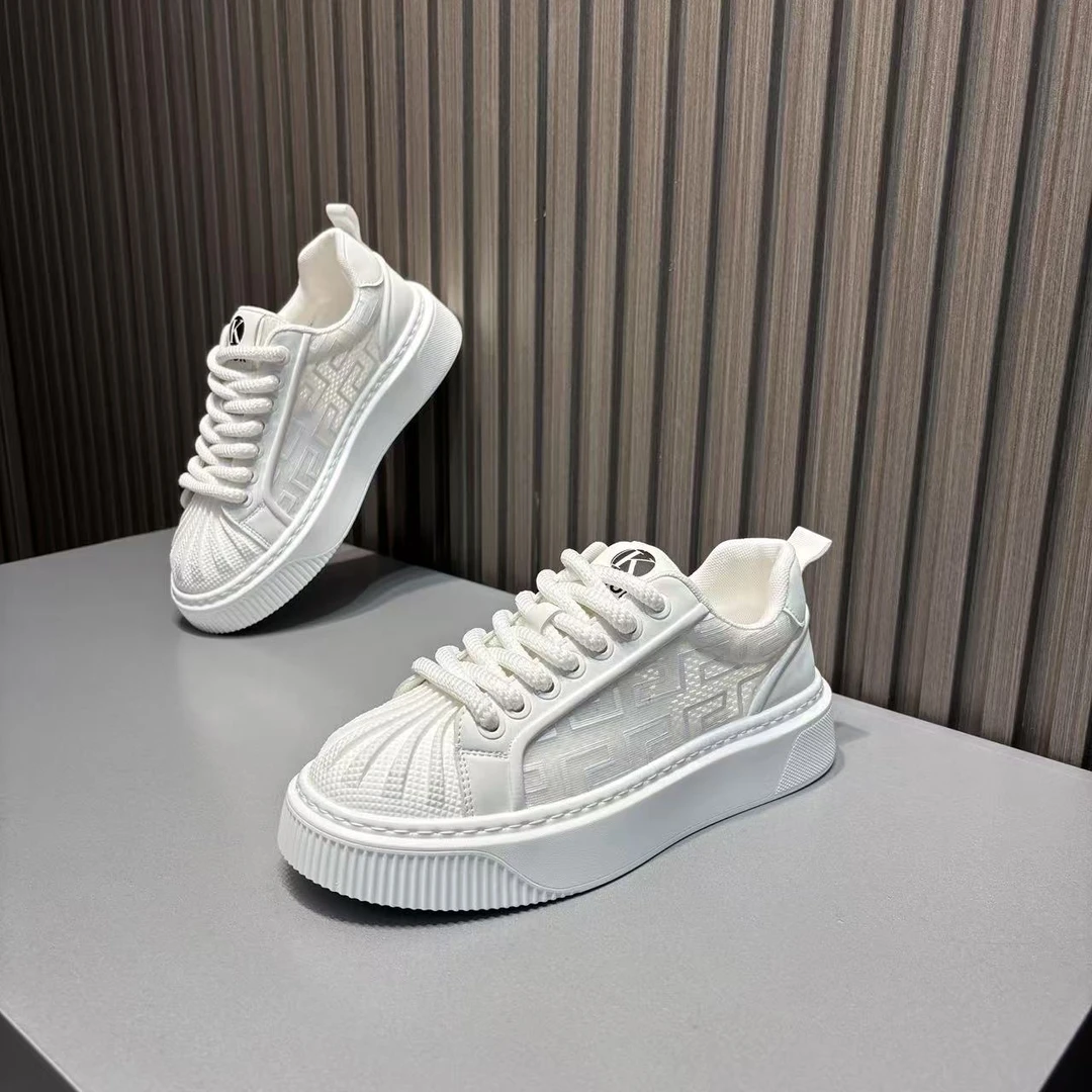 男士夏季休闲高级感小白鞋时尚百搭网面潮鞋低帮厚底增高舒适板鞋