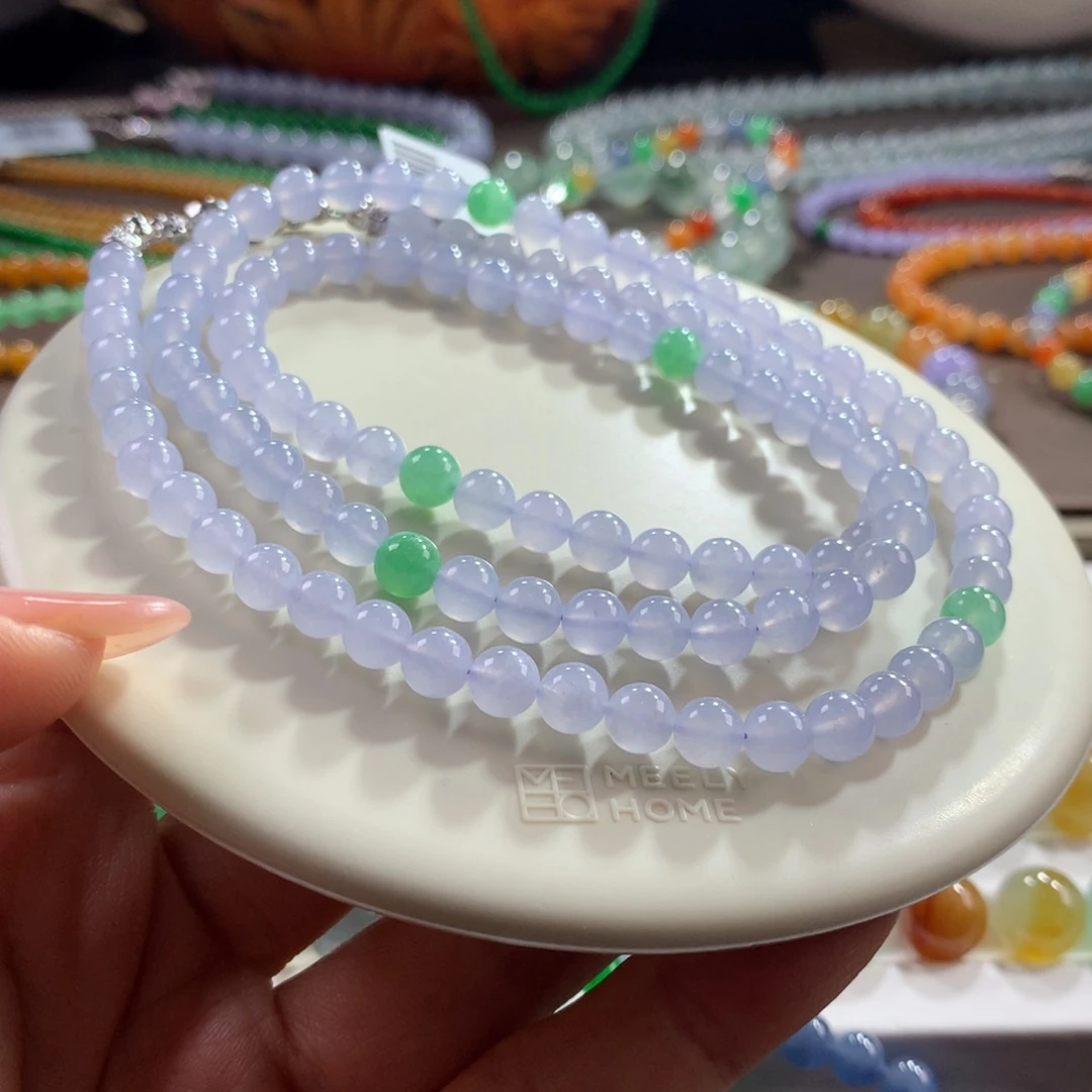 翡翠未镶嵌手链纯净梦幻冰紫卡6