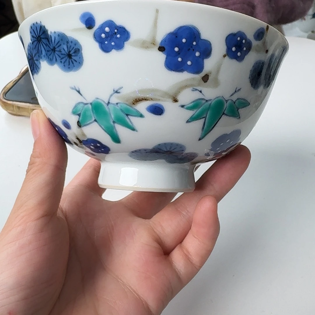瓷片松竹梅蓝色竹子12厘米饭碗