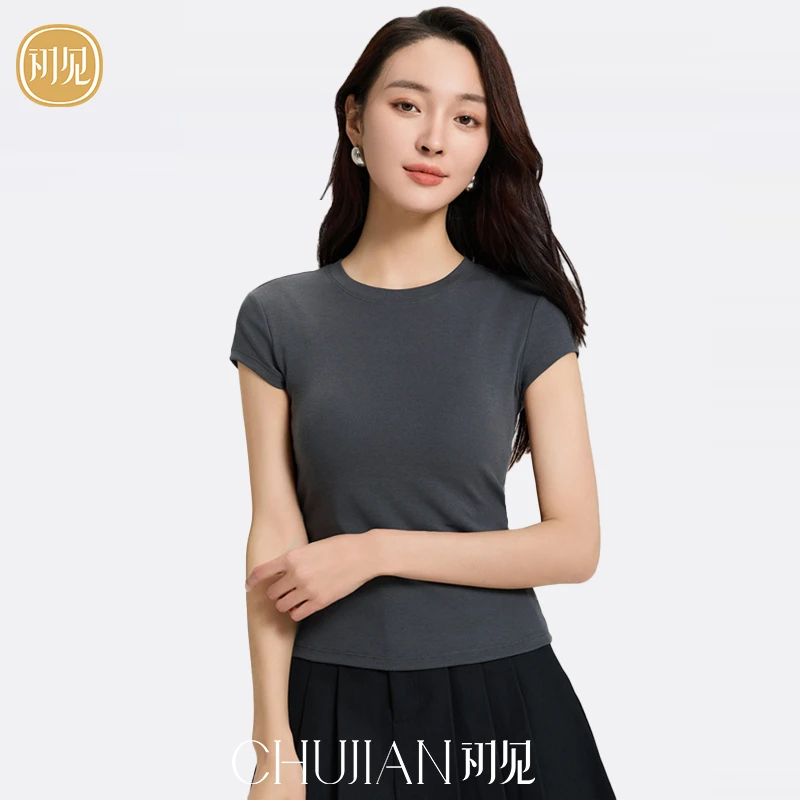 半袖圆领舒适透气自带一体式杯垫修身享受时尚百搭外穿上衣女