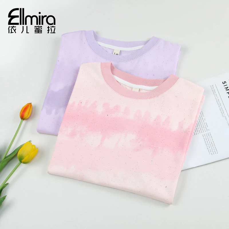 9001女童短袖t恤彩色夏季上衣打底宽松圆领2025新款大童洋气薄款