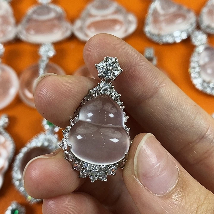 石英质玉银S925镀金镶嵌颈饰