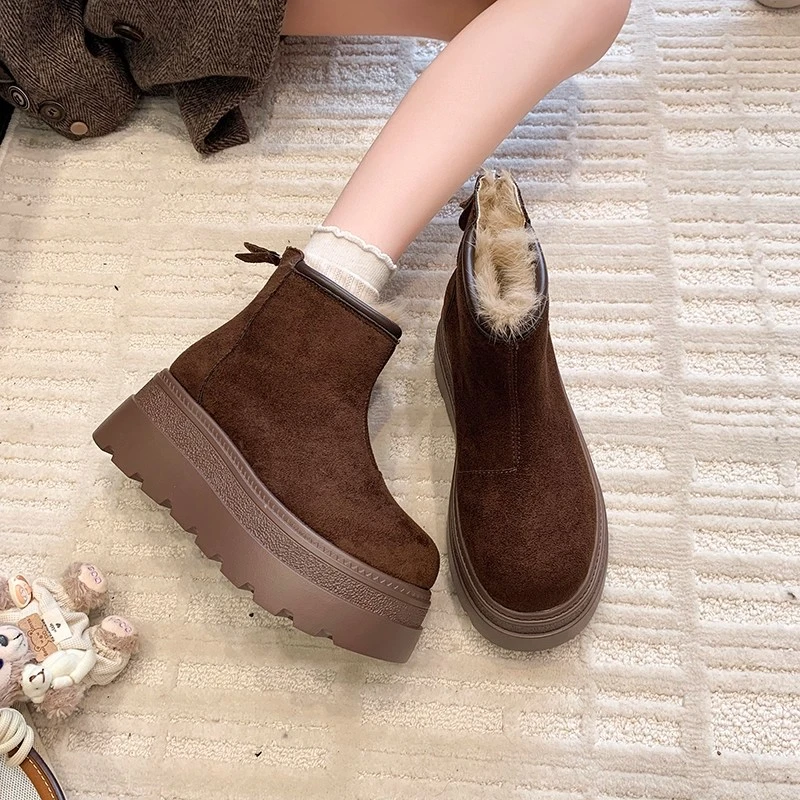 内增高厚底短靴女小个子靴子2025新款秋冬百搭增高休闲加绒雪地靴