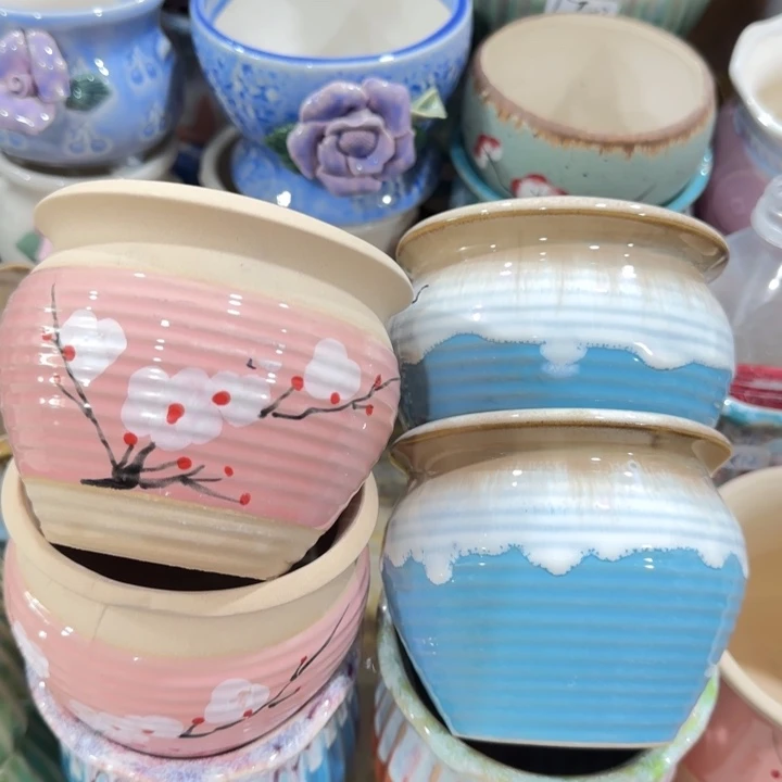 凑9块包邮，有孔，陶瓷花盆