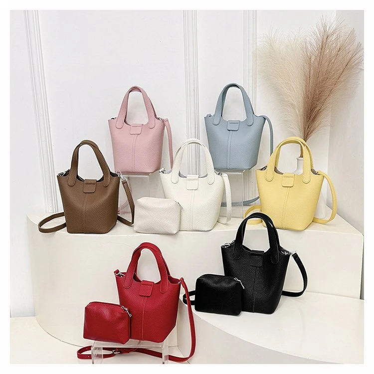 菜篮子女包2023新款潮时尚手拎荔枝纹韩系软皮手提小水桶包女斜挎