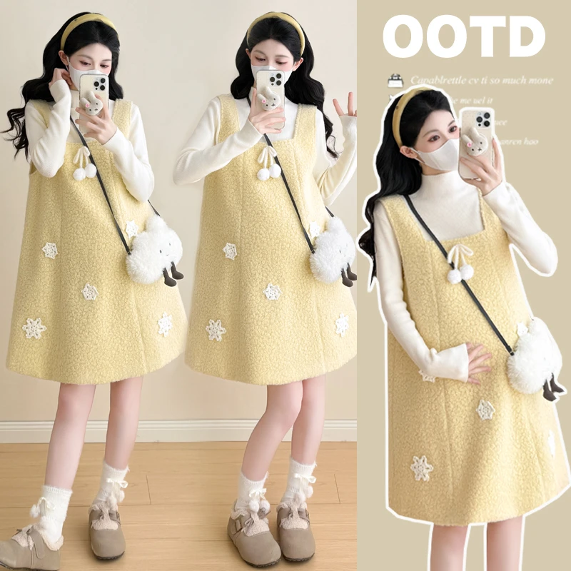 孕妇连衣裙2025秋冬新款时尚减龄针织打底毛呢高品质孕妇裙套装