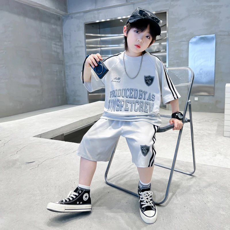 男童夏季运动短袖套装2025新款青少年夏装酷帅宽松两件套衣服