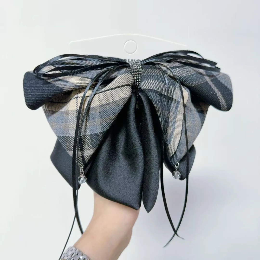 赫本风！新款蝴蝶结格子马尾夹！抓夹饱满后脑勺适合发量盘发器3497