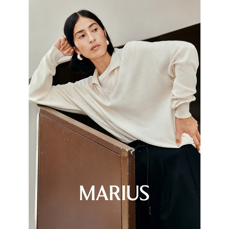 MARIUS"糖霜POLO"珍稀绢丝松弛慵微肌理美学懒针织长袖polo衫